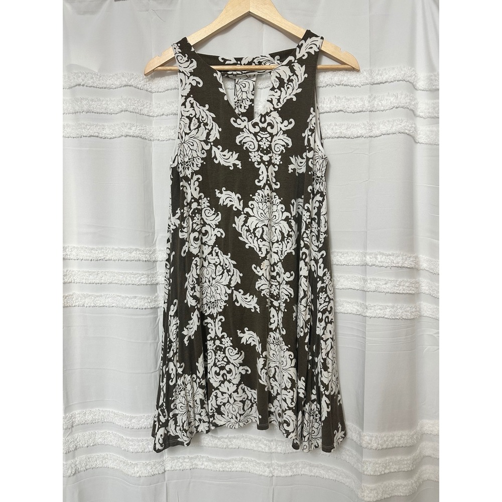 Alya Womens Damask Sleeveless Lined Mini Dress Brown White T-Back Chamari Small